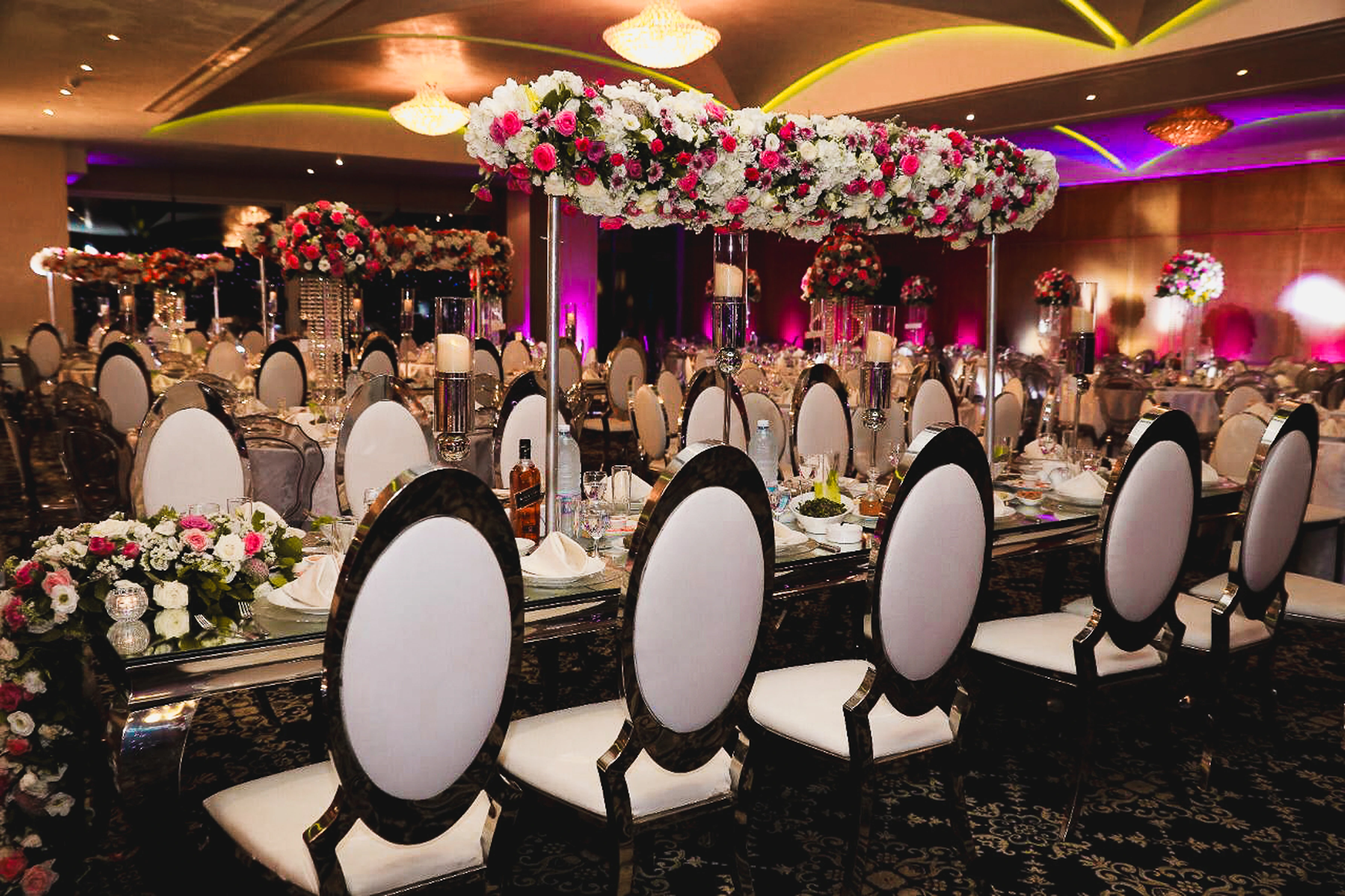 Bzommar Palace ballroom prepared for a wedding reception